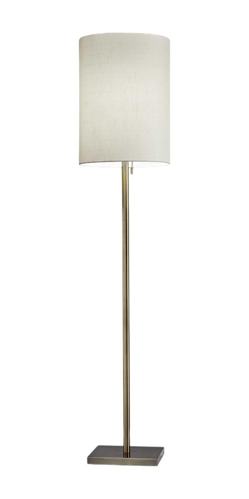 61" Brass Metal Floor Lamp With White Fabric Cylinder Shade