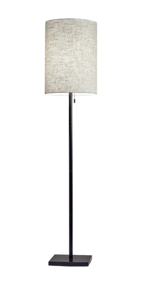 61" Brass Metal Floor Lamp With White Fabric Cylinder Shade