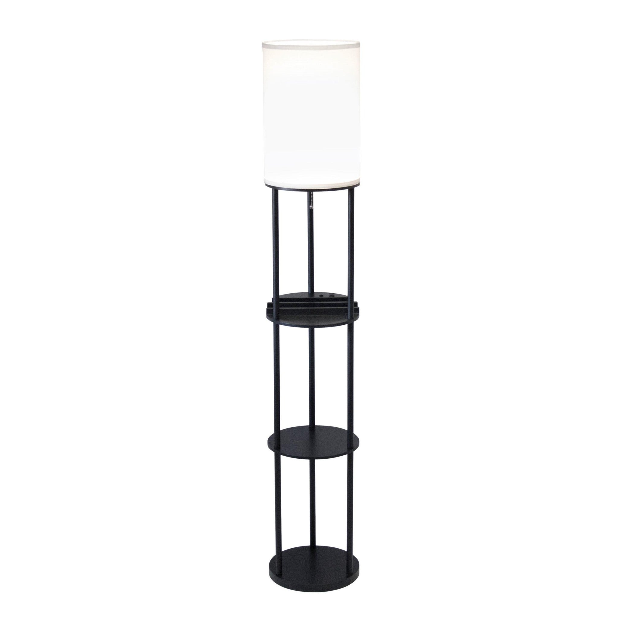 67" Black Metal Column Floor Lamp With White Linen Shade