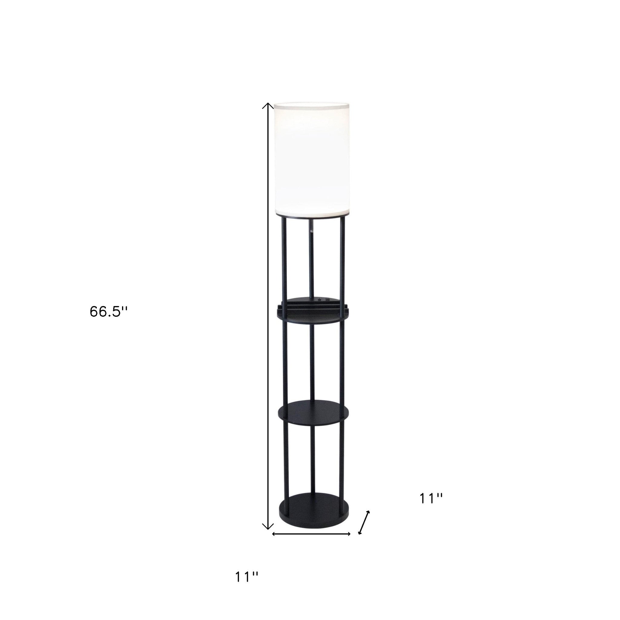 67" Black Metal Column Floor Lamp With White Linen Shade