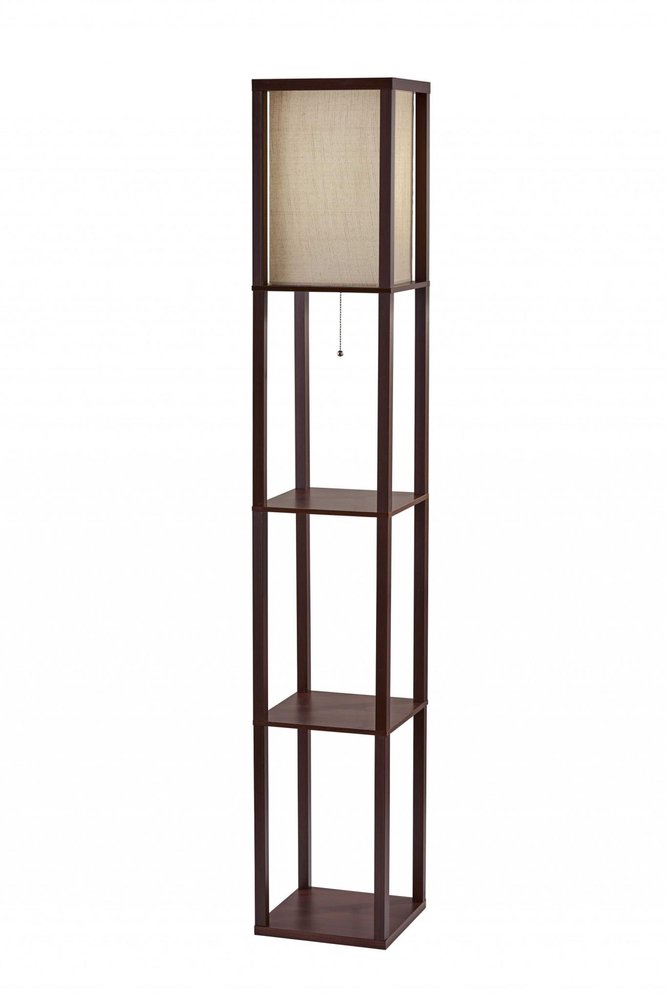 63" Black And White Solid Wood Column Floor Lamp With White Fabric Square Shade