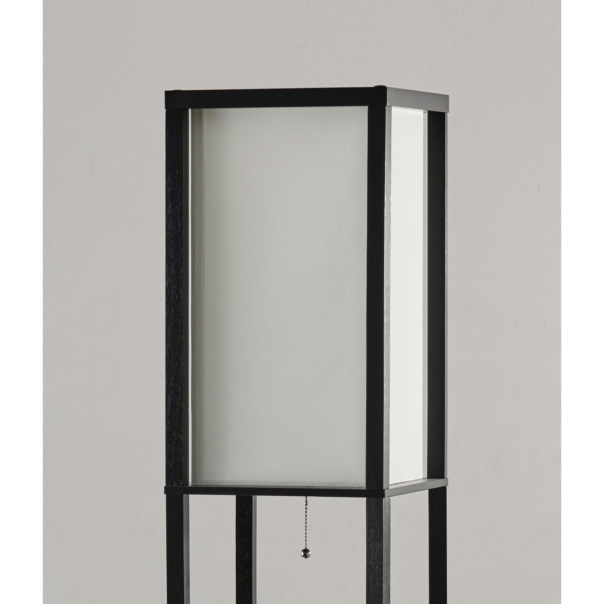 72" Black And White Solid Wood Column With White Cotton Shade