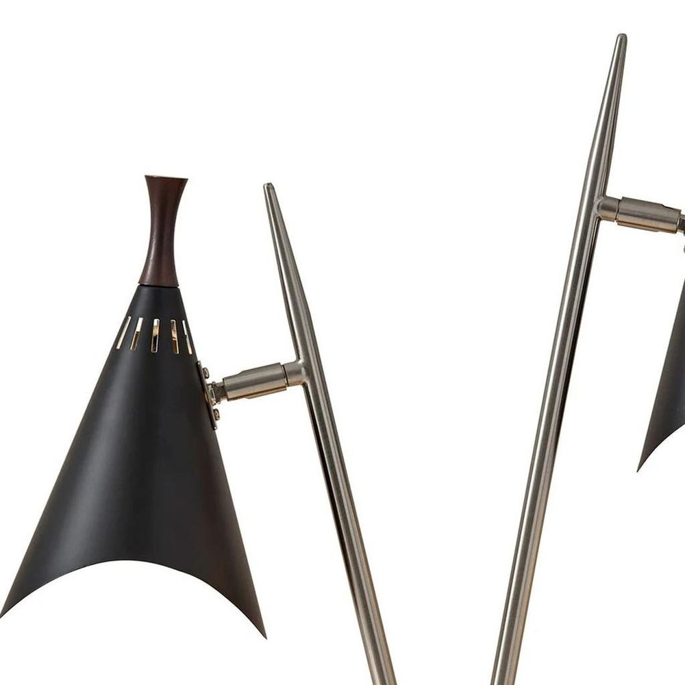 22" Black Two Light Swing Arm Desk Lamp With Cone Shade