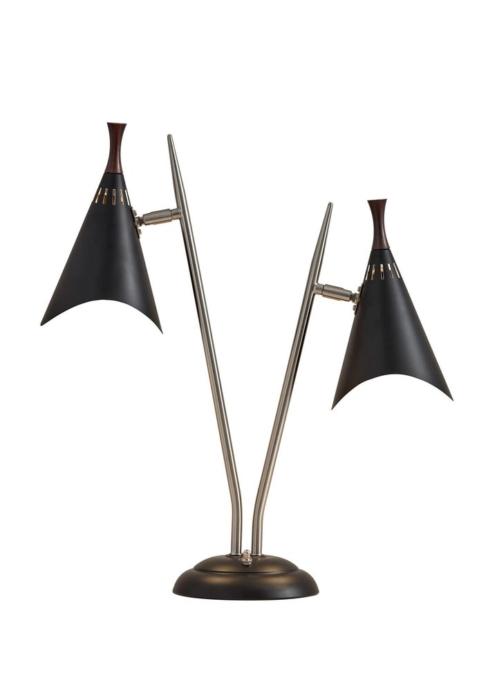 22" Black Two Light Swing Arm Desk Lamp With Cone Shade