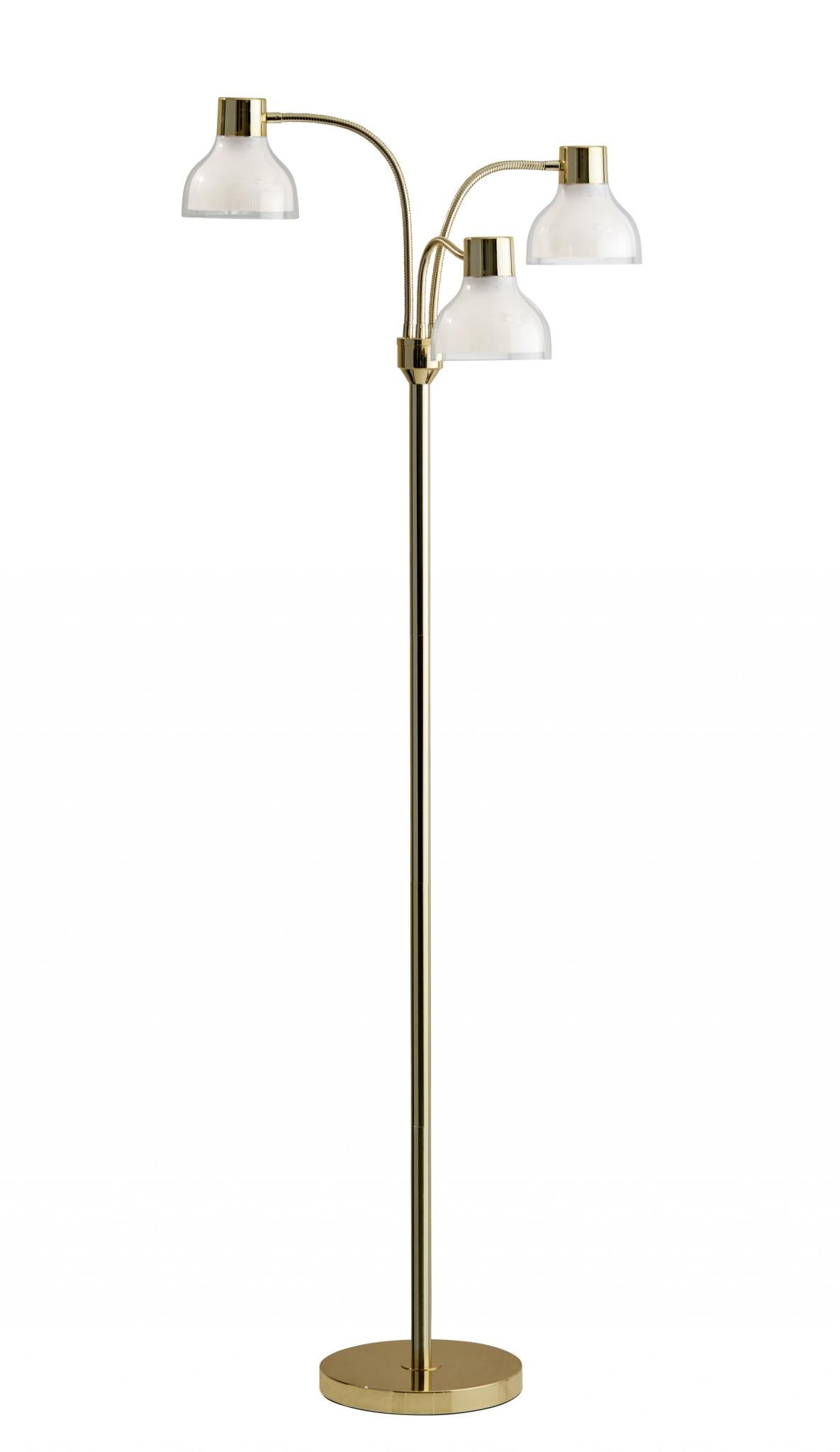 69" Gold Three Light Tree Floor Lamp With Clear Plastic Bowl Shade