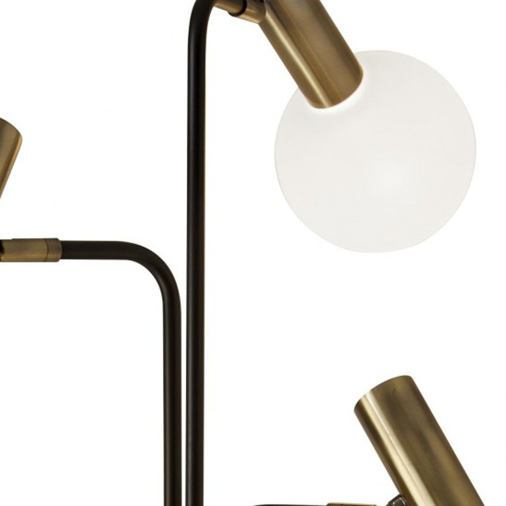 70" Black And Bronze Three Light LED Tree Floor Lamp With White