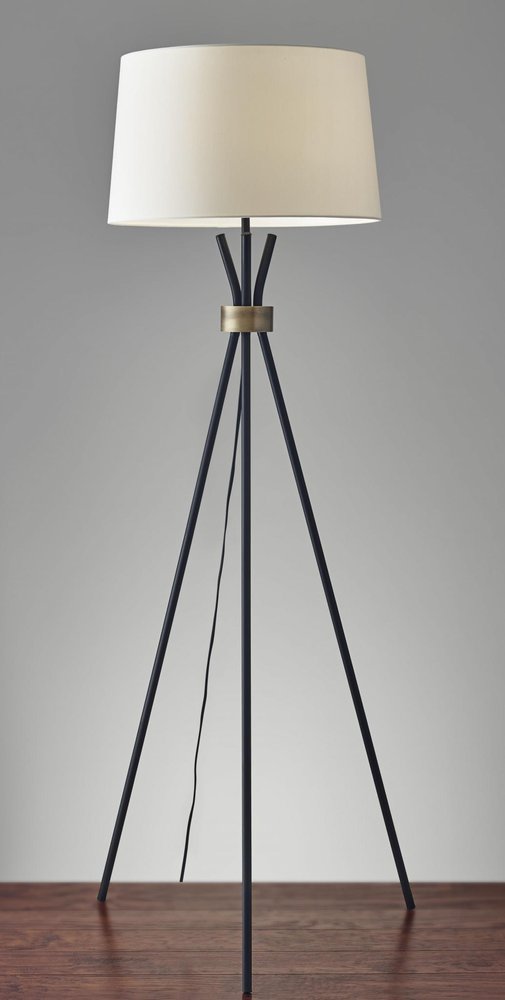 60" Black And White Tripod Floor Lamp With White Fabric Empire Shade