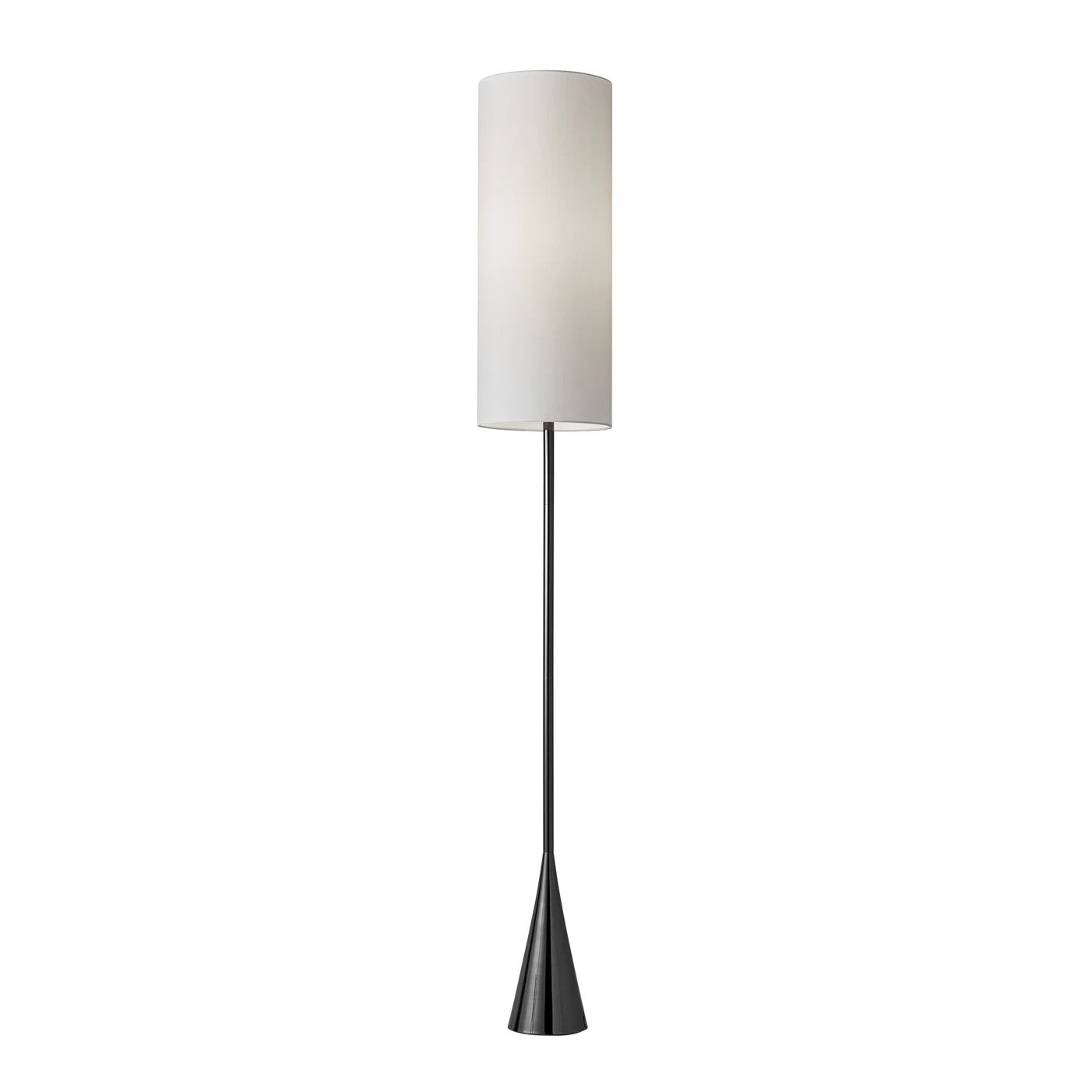74" Black Floor Lamp With White Fabric Shade