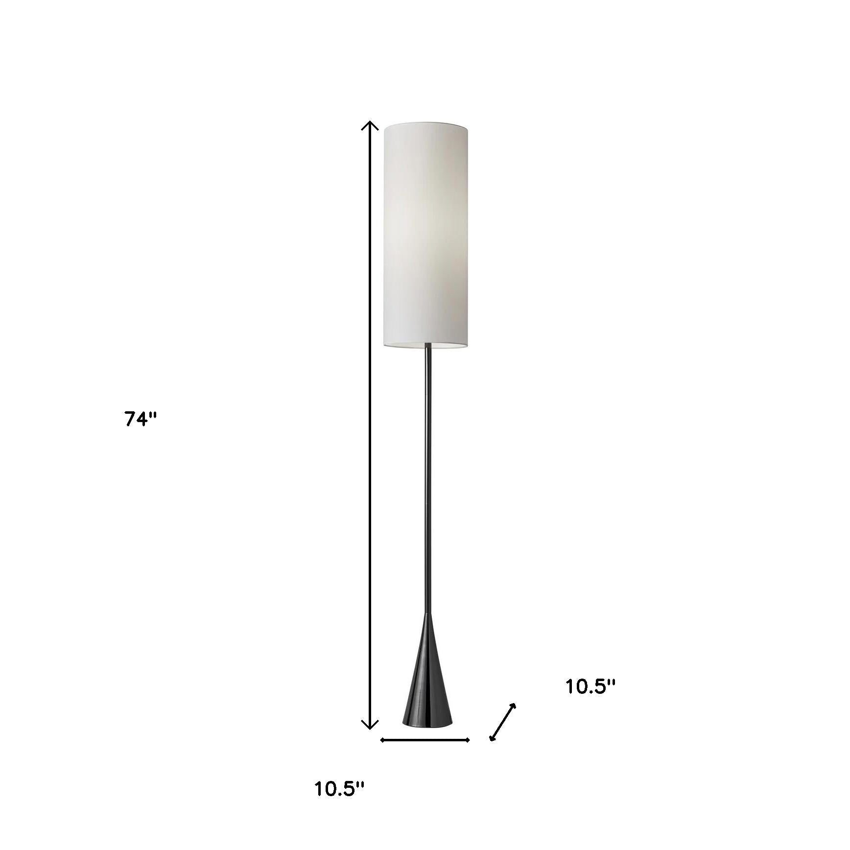 74" Black Floor Lamp With White Fabric Shade
