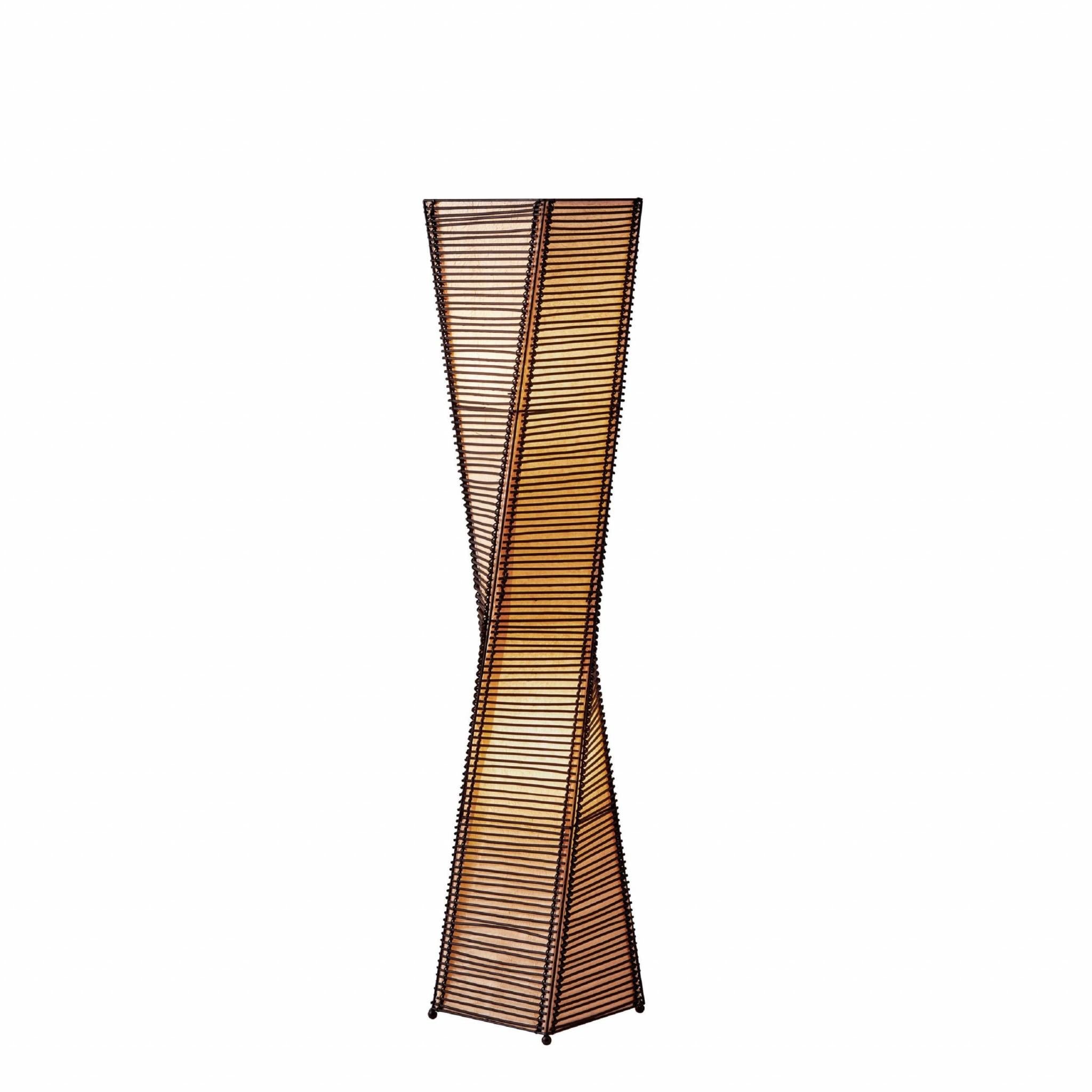 50" Black Floor Lamp With Black and Tan Twisted Cylinder Shade