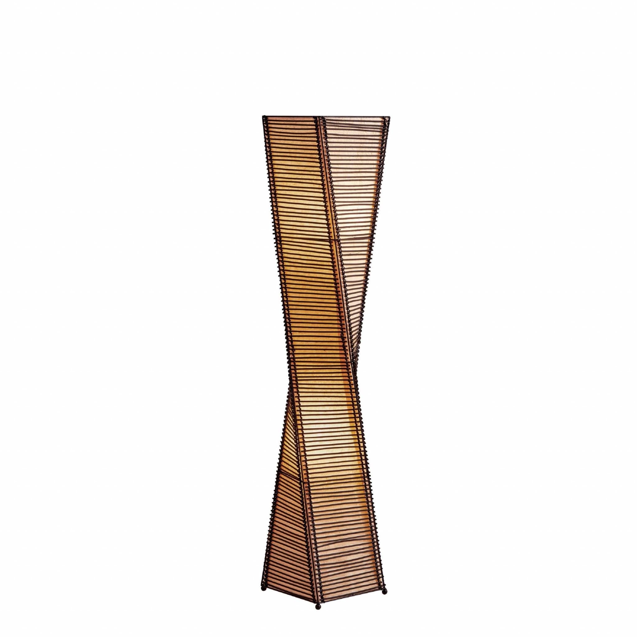 50" Black Floor Lamp With Black and Tan Twisted Cylinder Shade