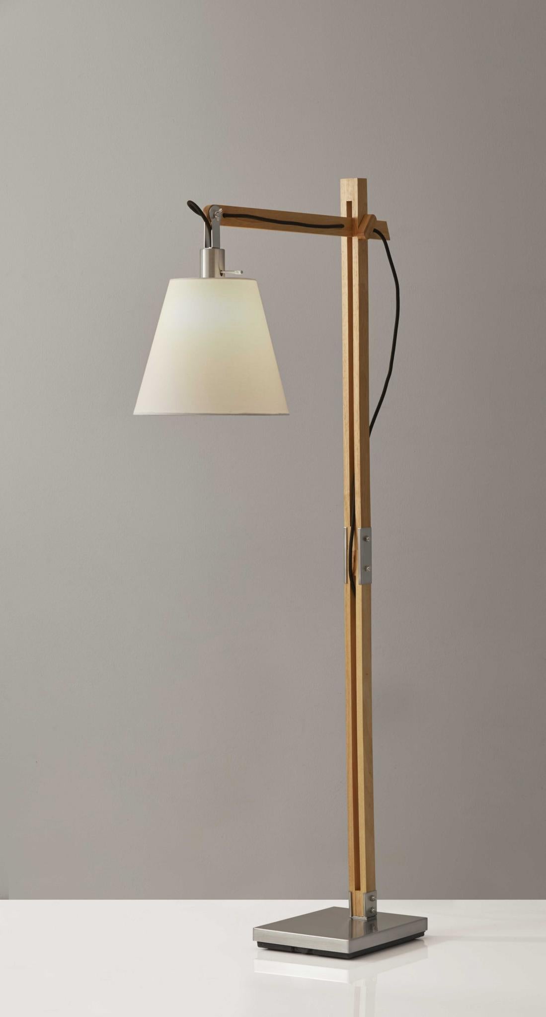 61" Natural Solid Wood Task With White Cotton Shade