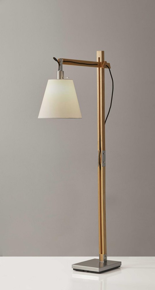 61" Natural Solid Wood Task With White Cotton Shade