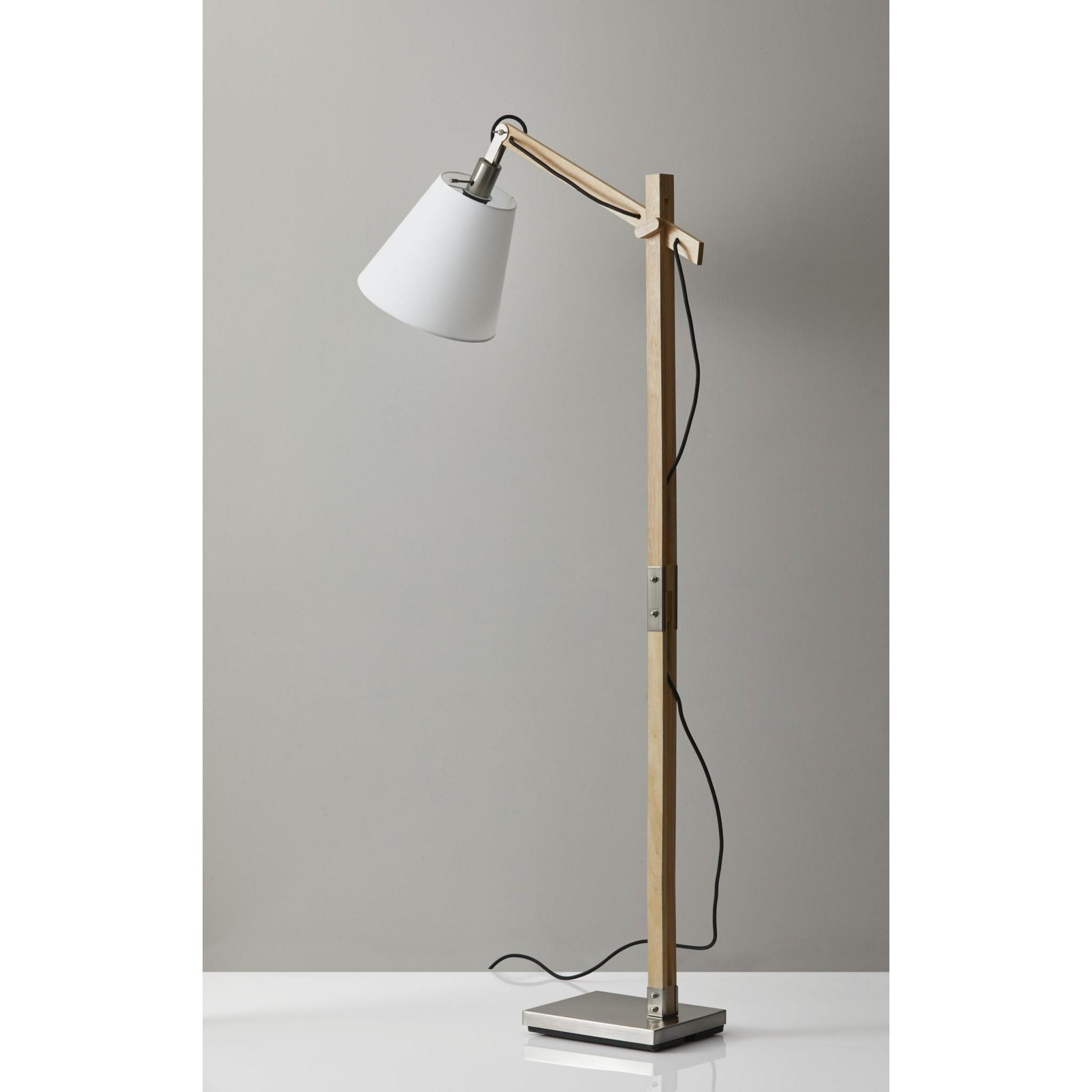 61" Natural Solid Wood Task With White Cotton Shade