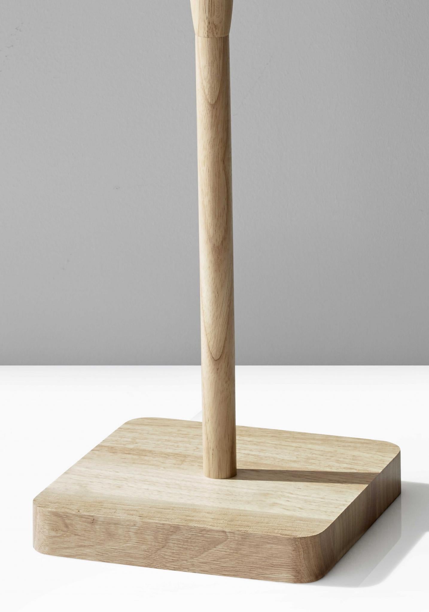 59" Natural Solid Wood Floor Lamp With White Linen Drum Shade