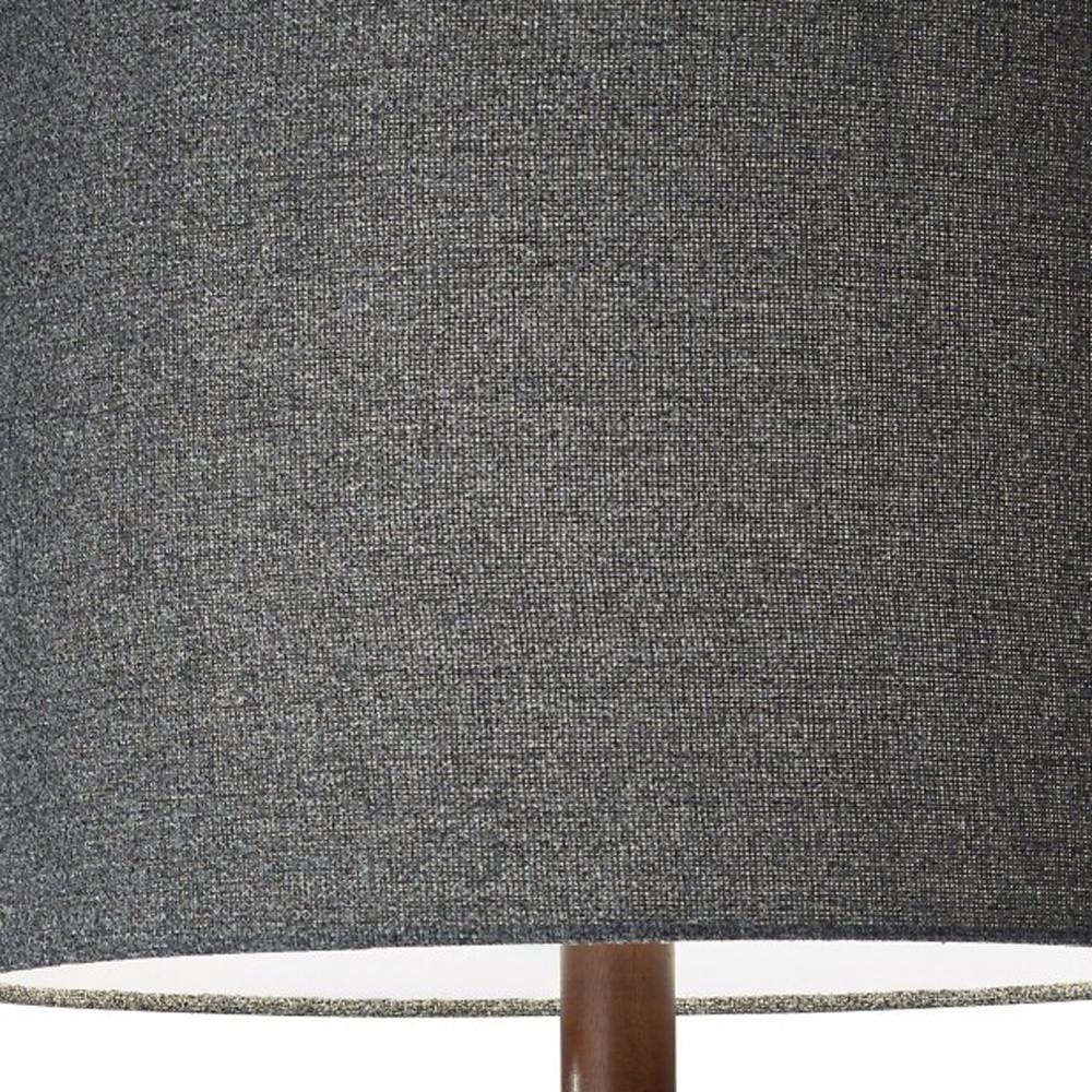 59" Brown And Black Solid Wood Floor Lamp With Dark Gray Fabric Drum Shade