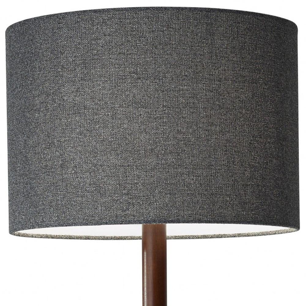 59" Brown And Black Solid Wood Floor Lamp With Dark Gray Fabric Drum Shade