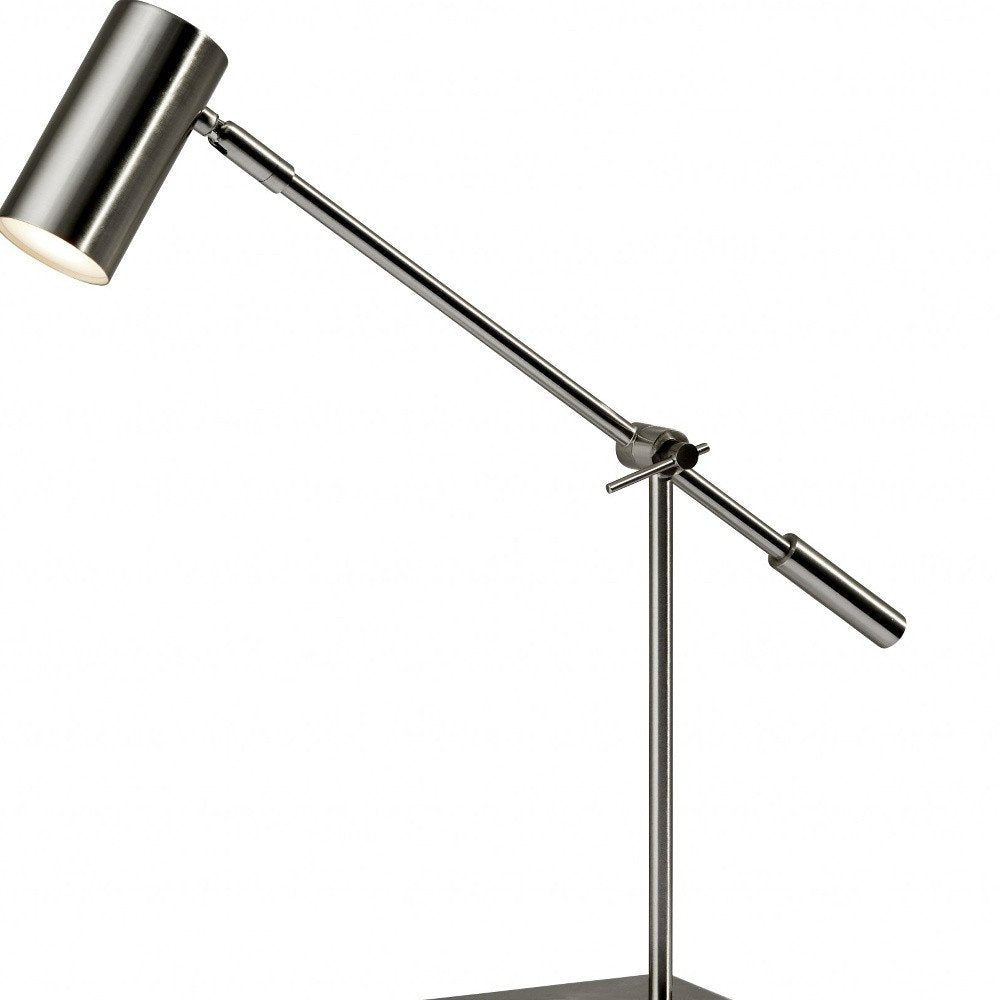 22" Black Metal Swing Arm LED Desk Lamp With USB And Antiqued Gold Cylinder Shade