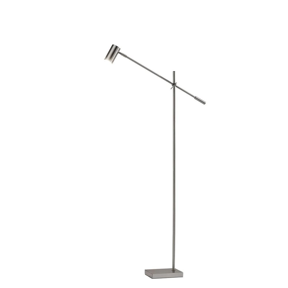 63" Black And Gold Adjustable LED Task Floor Lamp With Antiqued Brass Metal Cylinder Shade