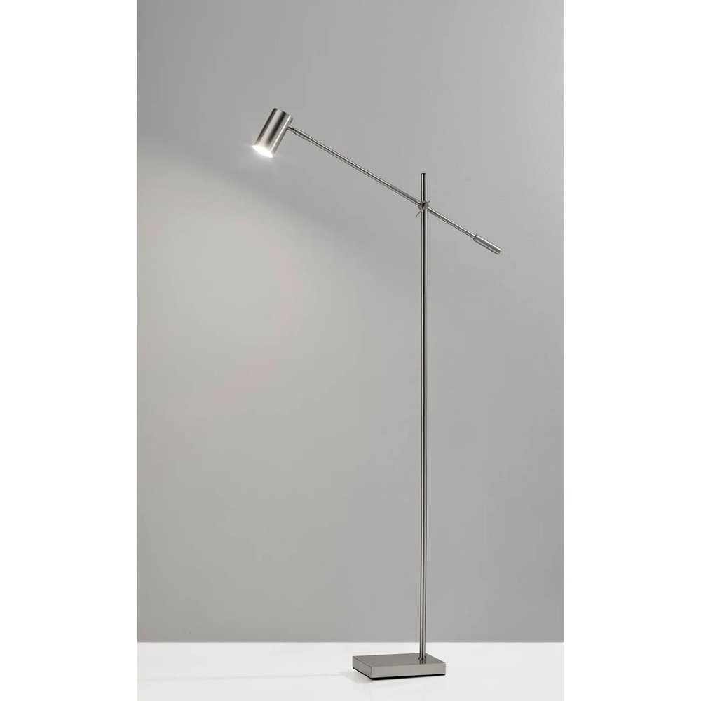 63" Black And Gold Adjustable LED Task Floor Lamp With Antiqued Brass Metal Cylinder Shade