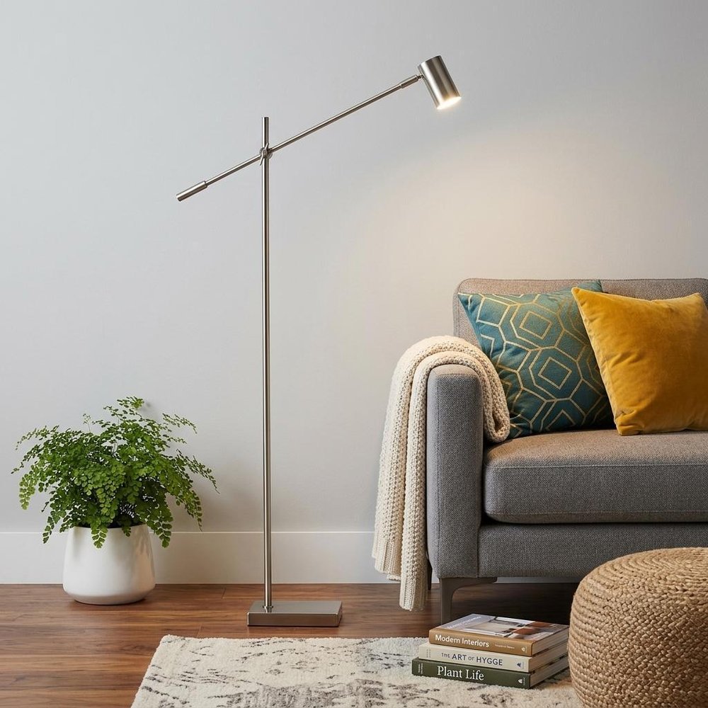 63" Black And Gold Adjustable LED Task Floor Lamp With Antiqued Brass Metal Cylinder Shade