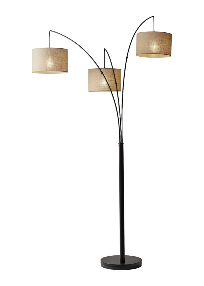 74" Silver Three Light Tree Floor Lamp With White Linen Drum Shade