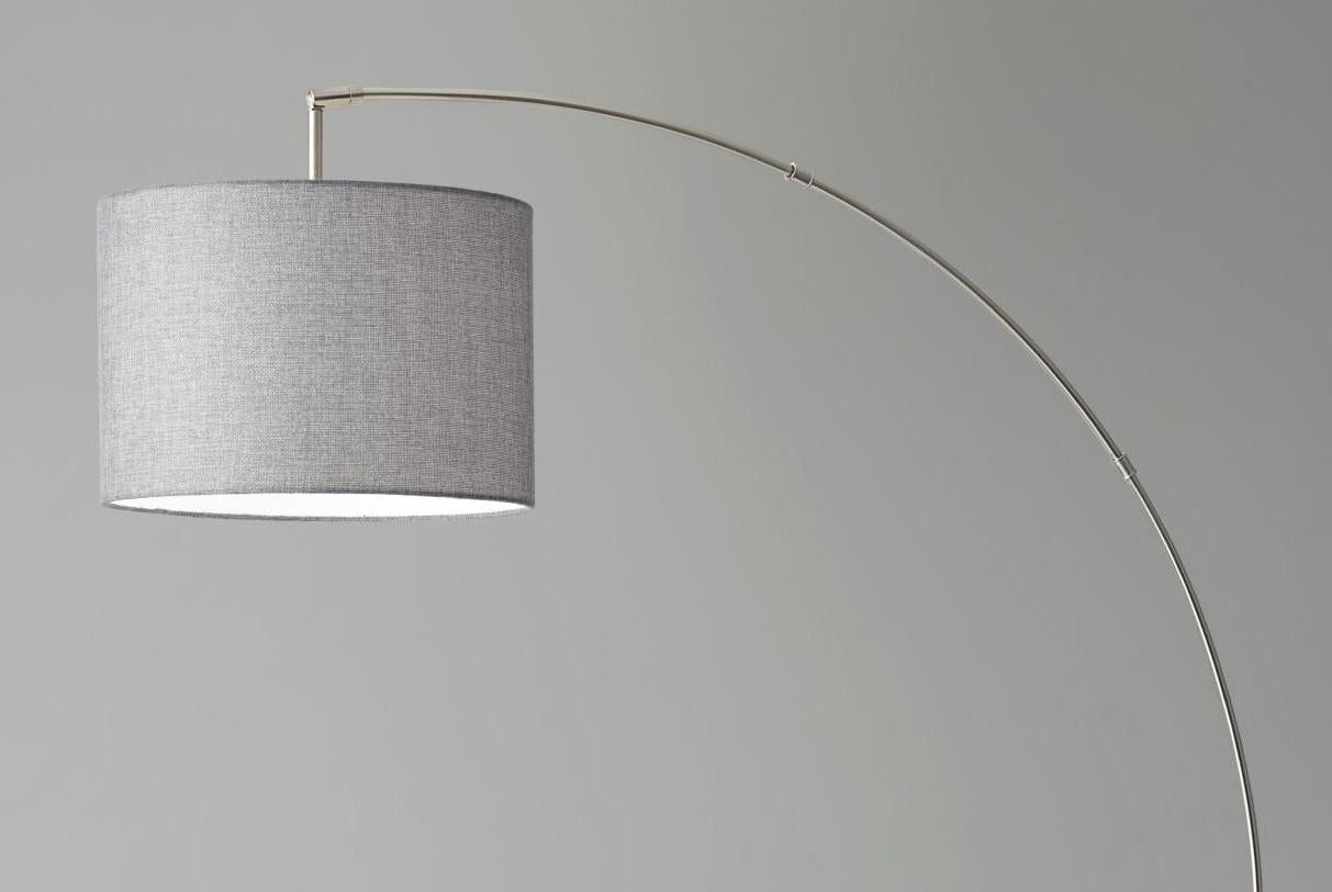74" Silver Metal Arched Floor Lamp With Gray Linen Drum Shade