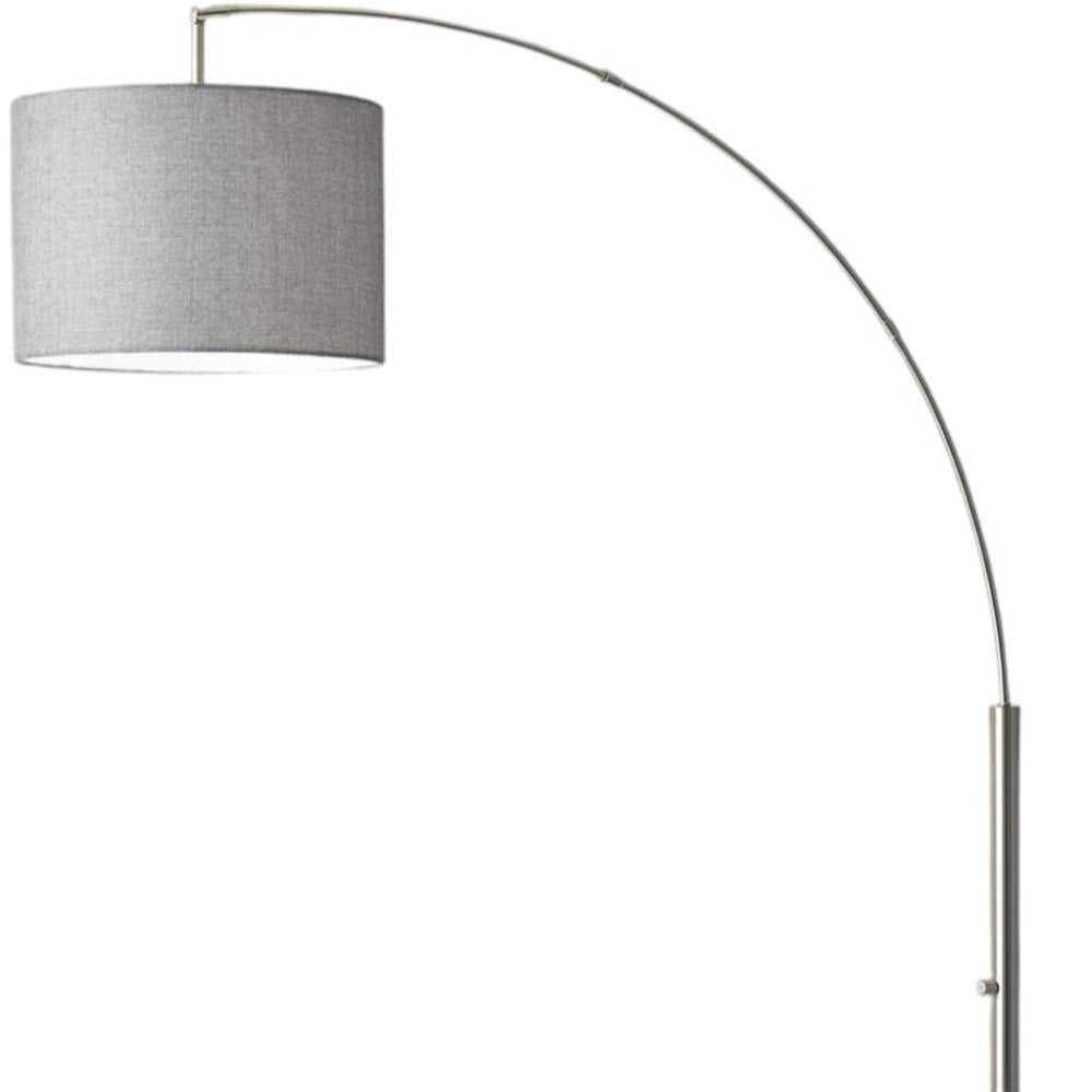 74" Silver Metal Arched Floor Lamp With Gray Linen Drum Shade