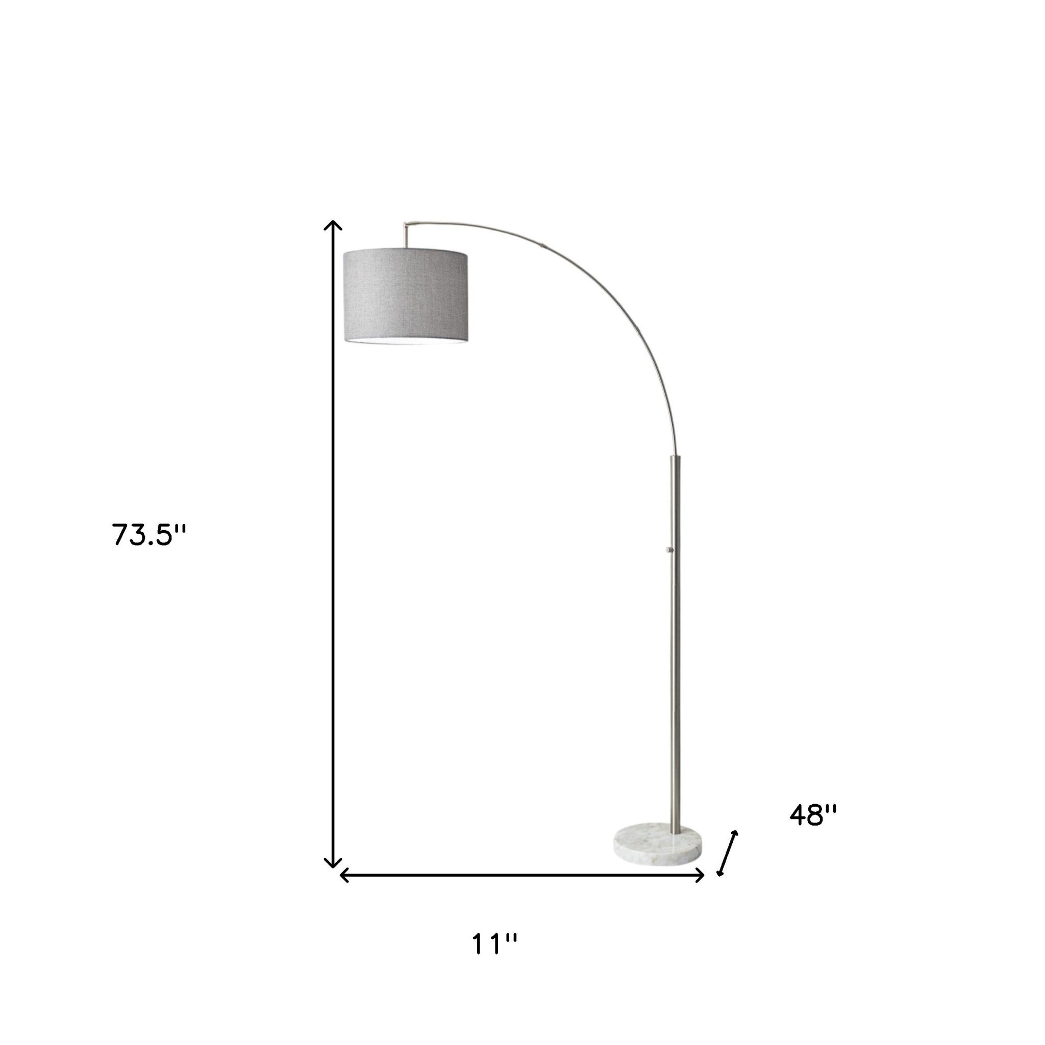 74" Silver Metal Arched Floor Lamp With Gray Linen Drum Shade