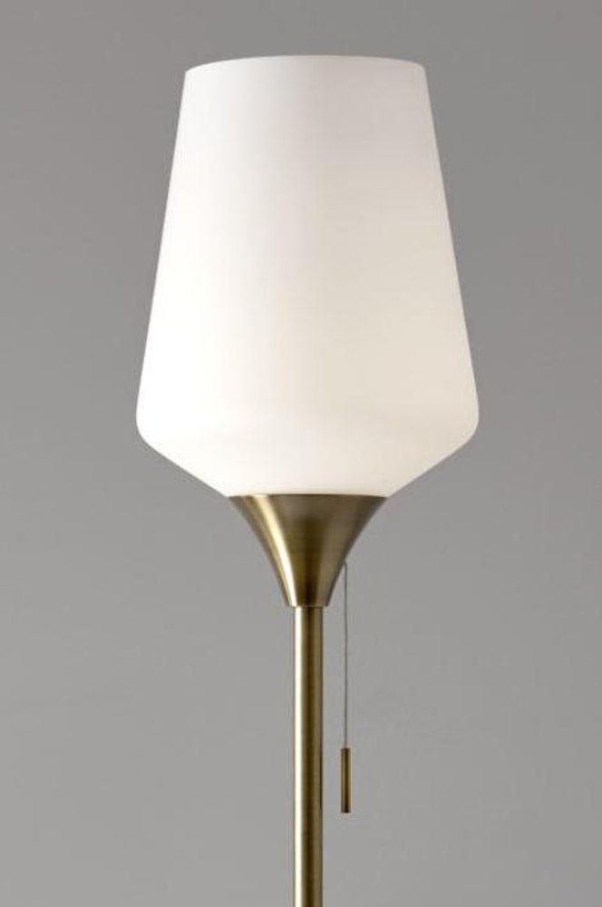 71" Brass Metal Torchiere Floor Lamp With White Glass Novelty Shade