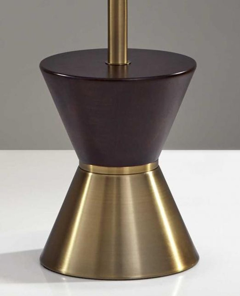 59" Brass Column With Beige Fabric Shade