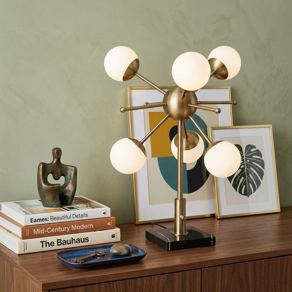 23" Black Metal Six Light Standard Table Lamp