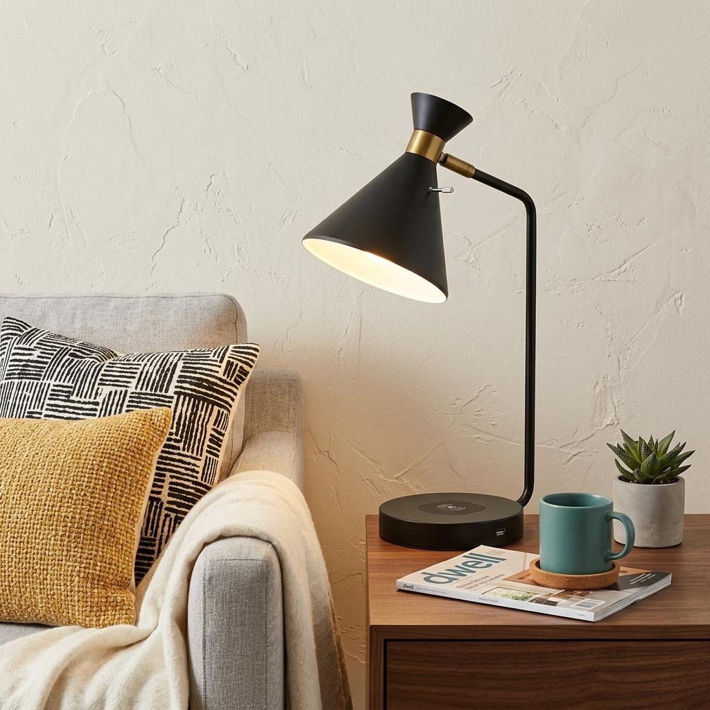 Asymmetrical Diabolo Black Metal Desk Lamp