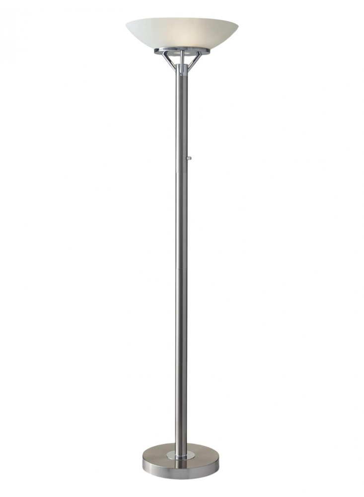 Frosted Glass Shade Uplighting Torchiere In Brushed Steel