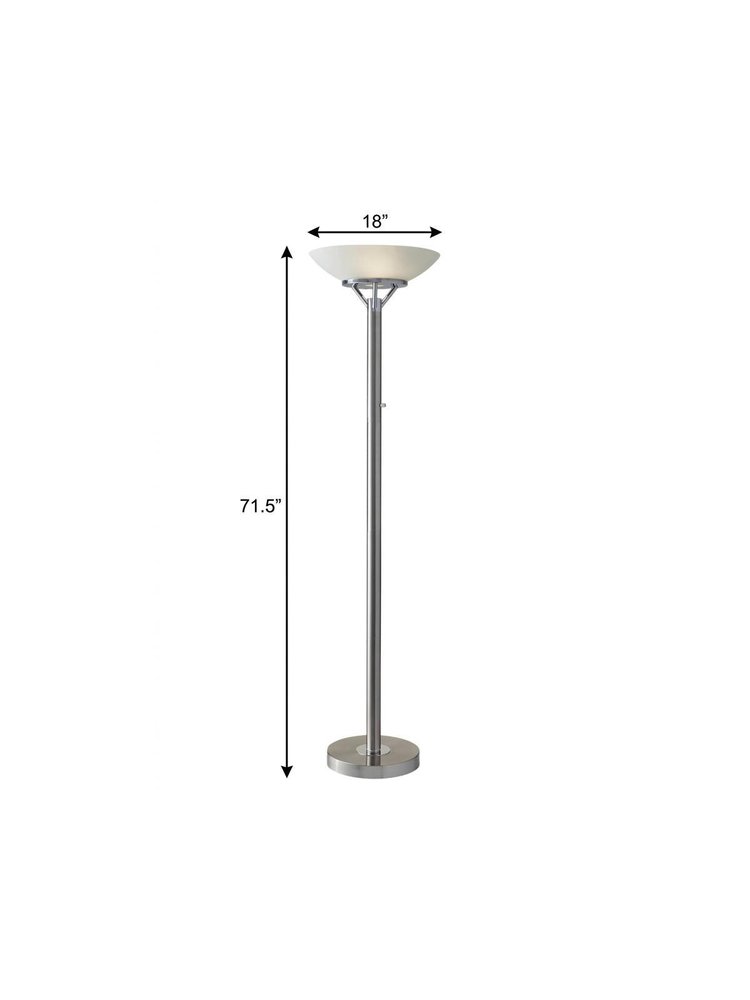 Frosted Glass Shade Uplighting Torchiere In Brushed Steel