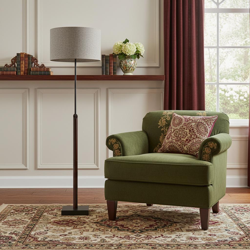 63" Beige And Black Floor Lamp With Beige Fabric Drum Shade