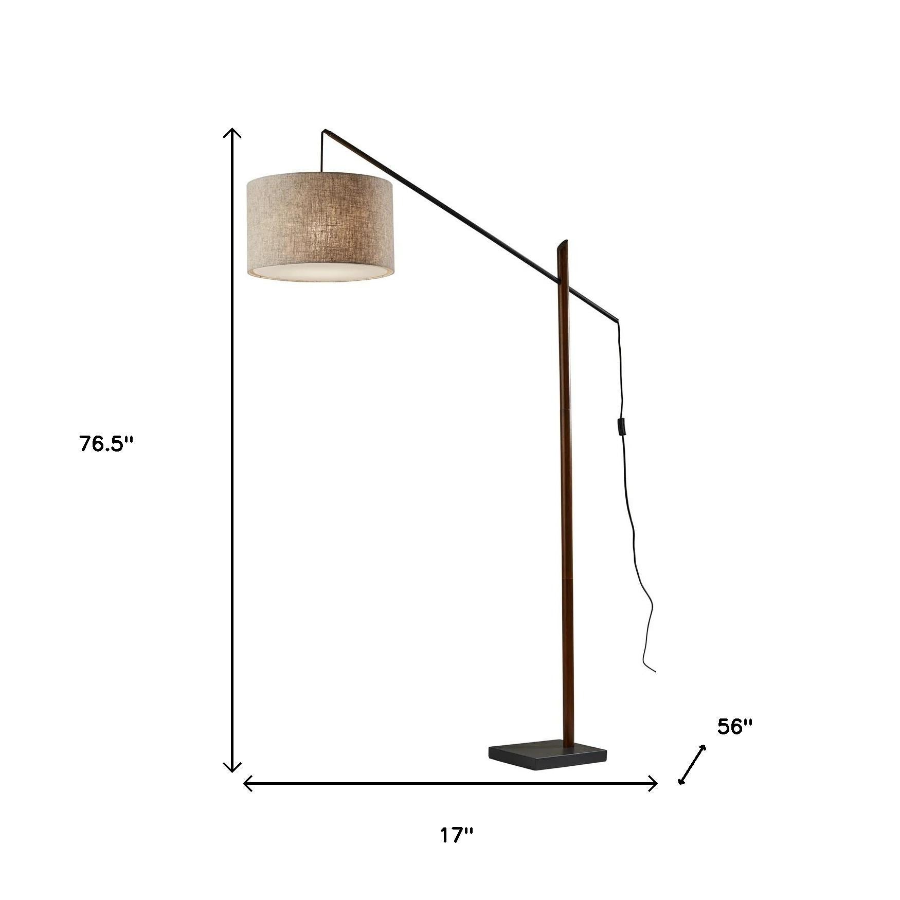 77" Beige And Black Swing Arm Floor Lamp With Beige Fabric Drum Shade