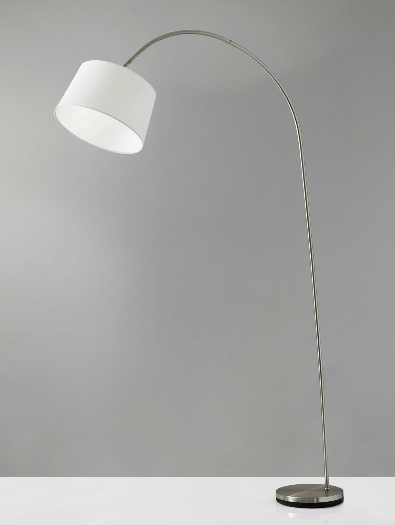 83" Silver Arc Floor Lamp With White Linen Empire Shade