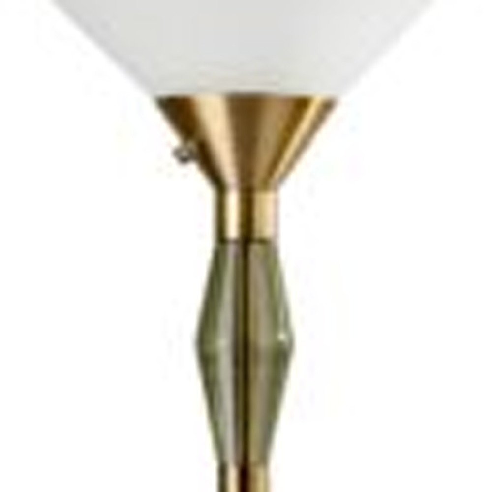 71" Brass Metal Light Changing Torchiere Floor Lamp With White Fabric Cone Shade