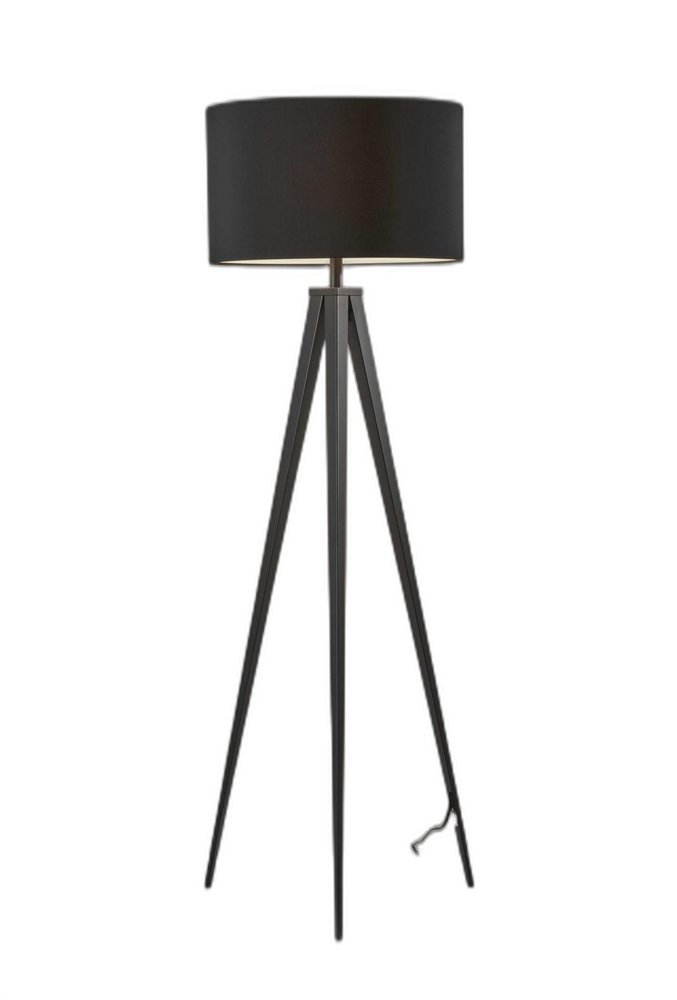 Black Metal Tripod Floor Lamp With Black Fabric Drum Shade