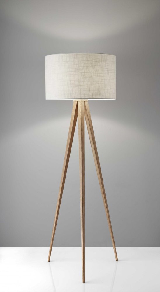 Black Metal Tripod Floor Lamp With Black Fabric Drum Shade