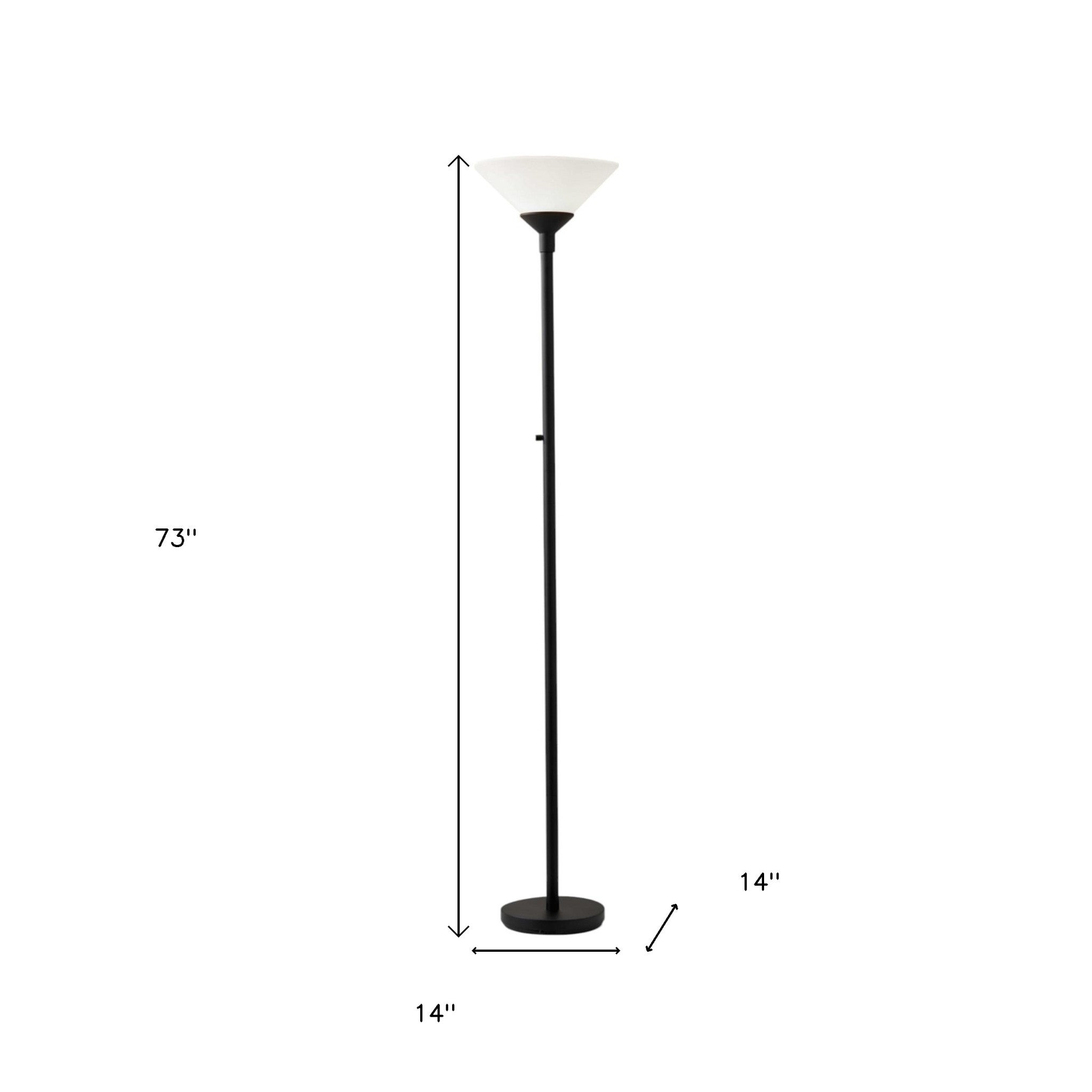 73" Black And White Torchiere Floor Lamp With White Acrylic Cone Shade