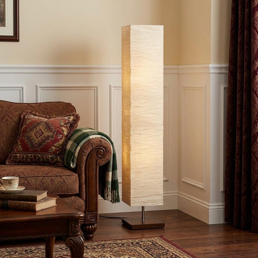 58" Natural Column Floor Lamp With Natural Paper Shade