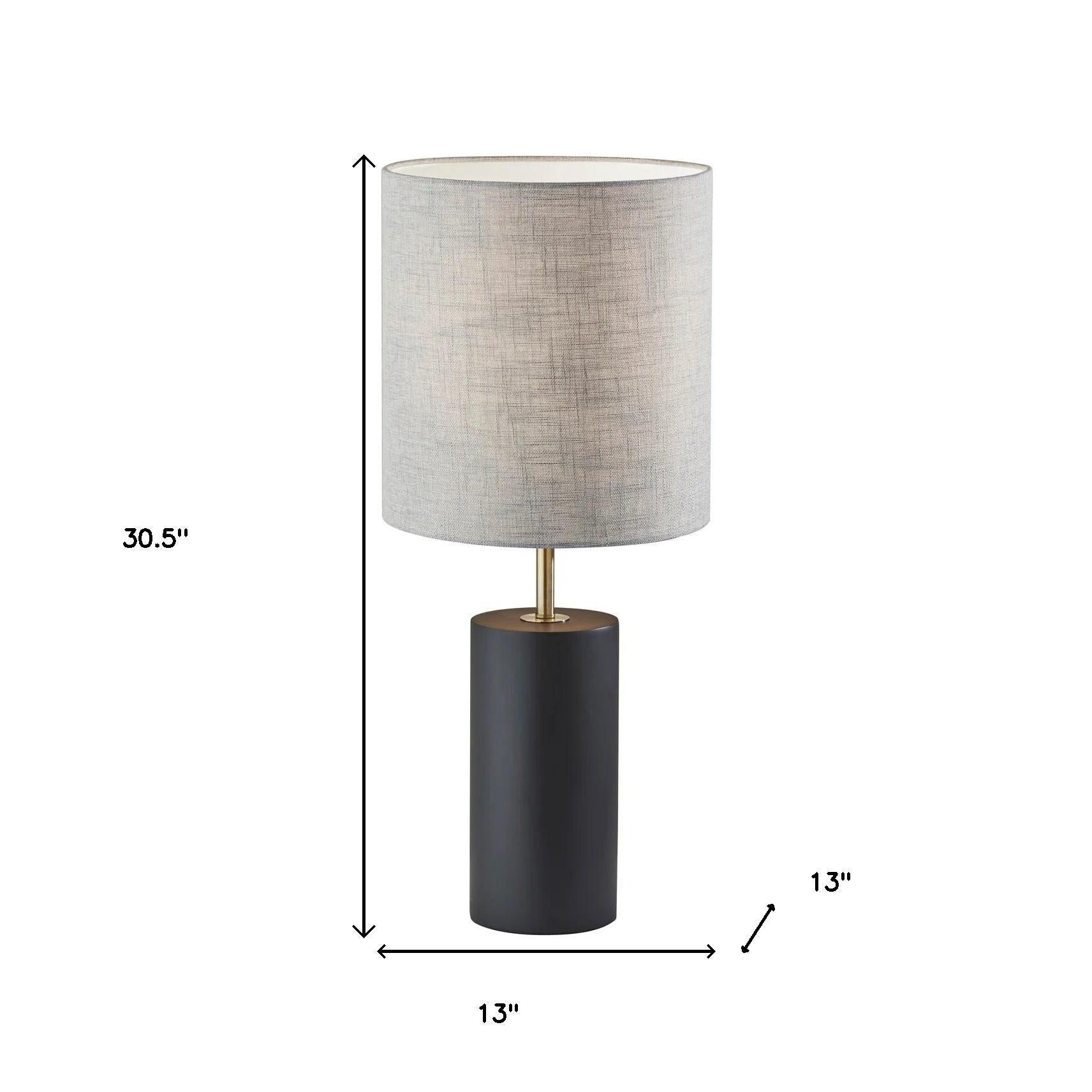 Black Wood Circular Block Table Lamp