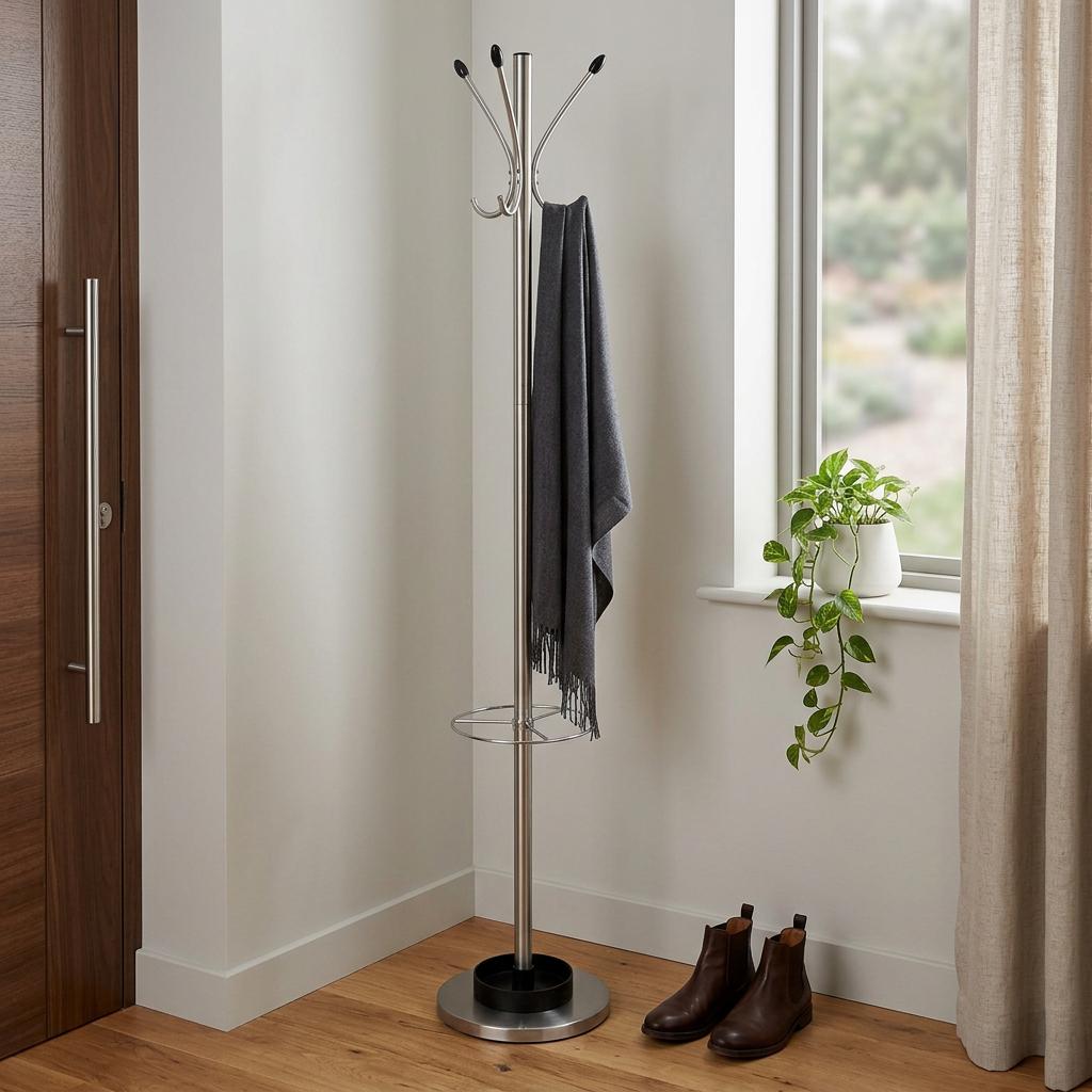 13" X 68" Brushed Steel Brushed Steel Stand Coat Rack