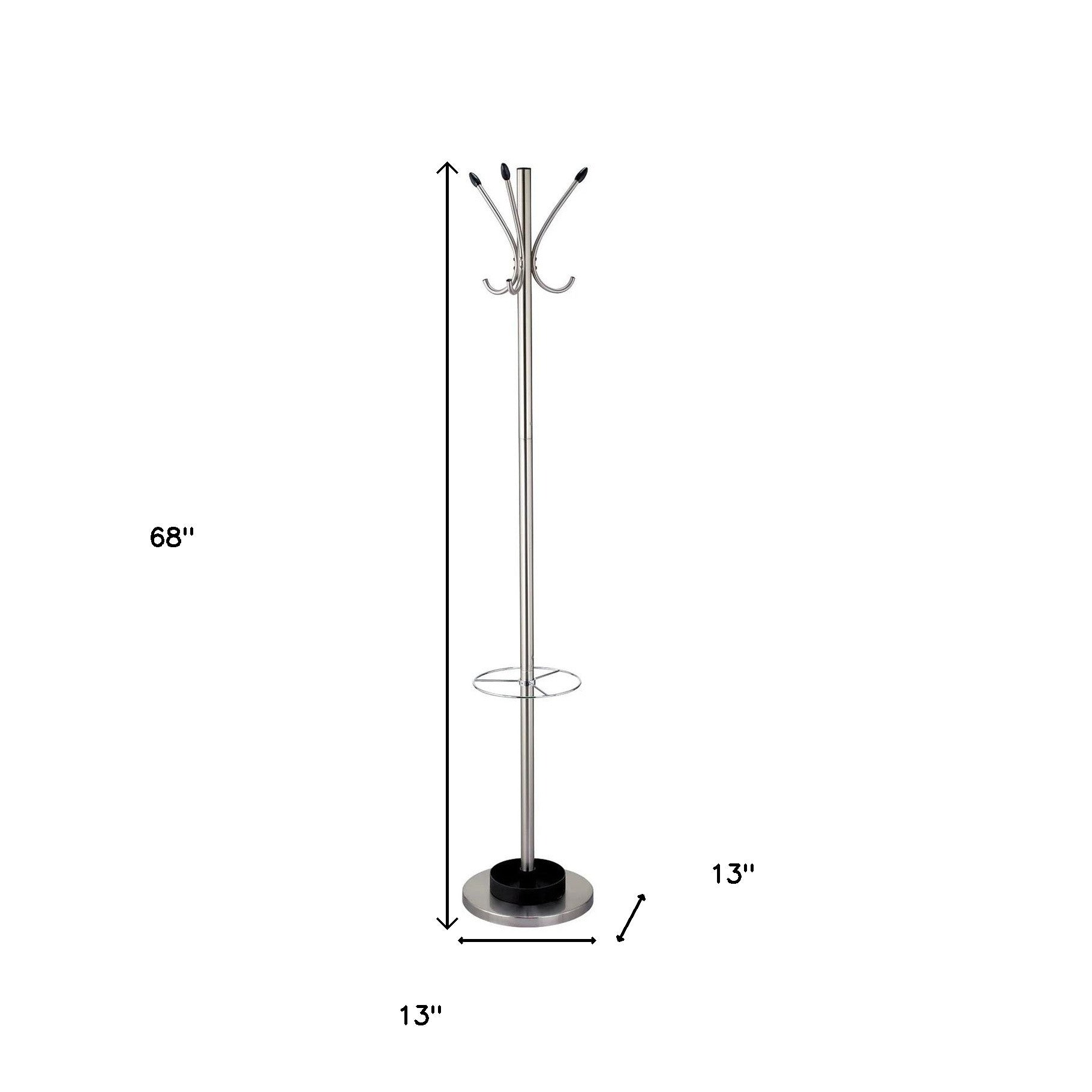13" X 68" Brushed Steel Brushed Steel Stand Coat Rack