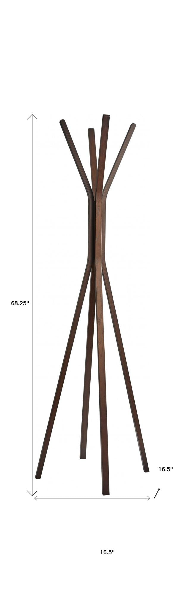 68" Brown Wood Four Hook Freestanding Coat Rack