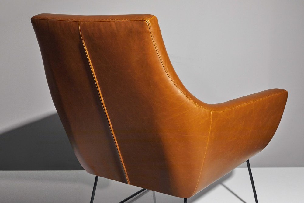 33" Brown and Black Faux Leather Distressed Arm Chair