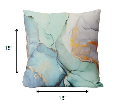 18" Blue and Green Marble Cotton Throw Pillow