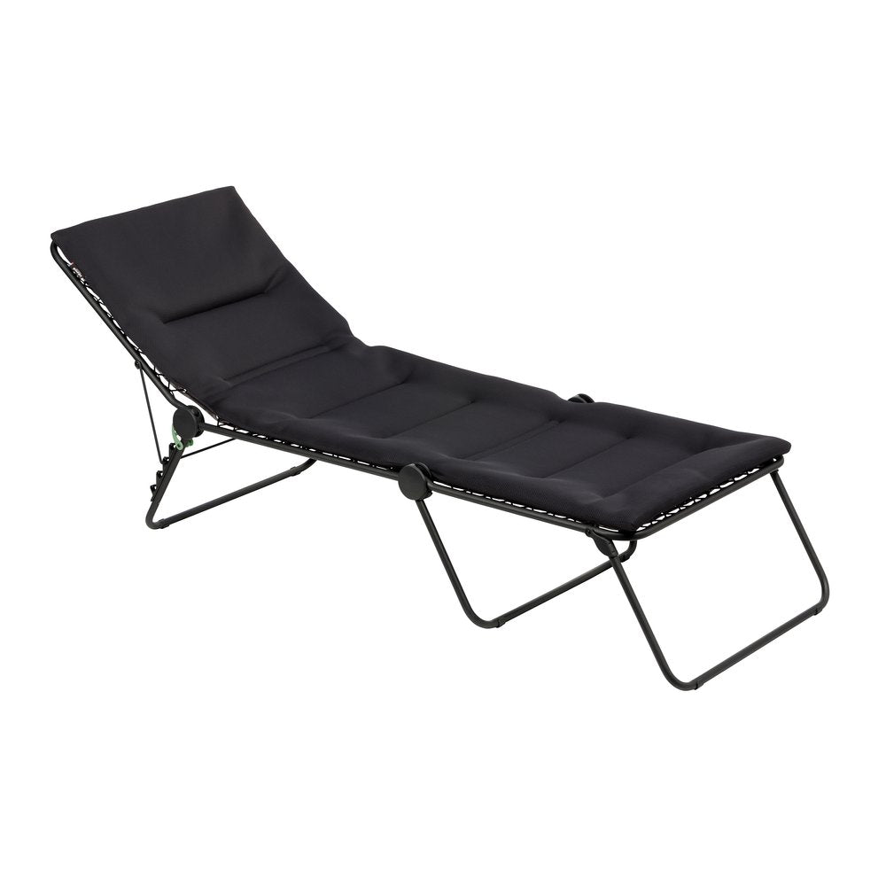 28" Black and Steel Outdoor Chaise Lounge with Black Cushion